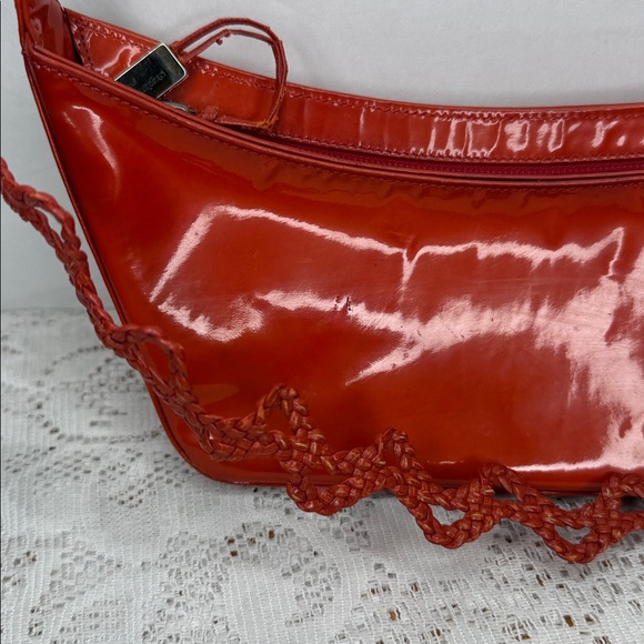 Vintage Stephane Kelian Paris orange red braided rope strap patent leather bag - Picture 3 of 10